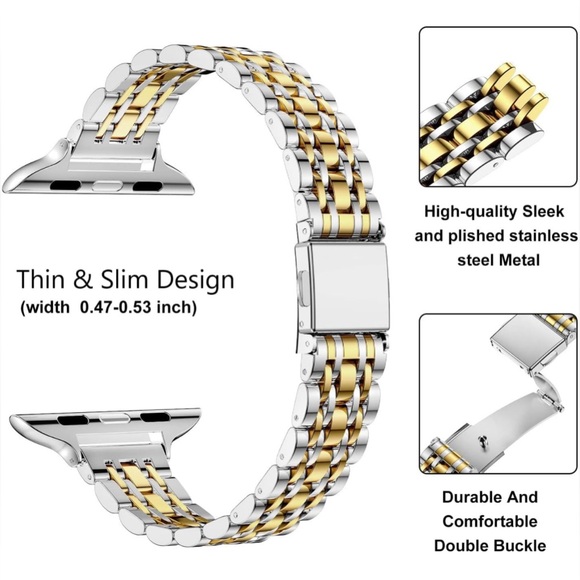 Slim Metal Stainless Steel Silver/Gold Apple Watch Band - adjustable size - NWT - Picture 3 of 12